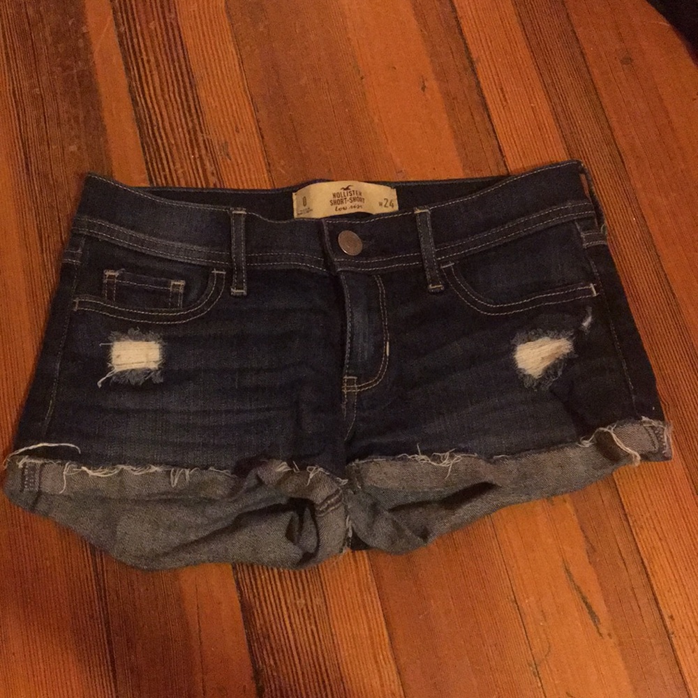 Ripped dark denim shorts
